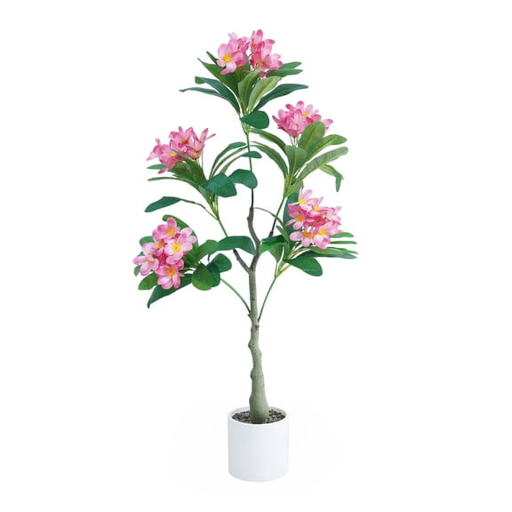 4ft Artificial Frangipani Tree in Pot, Pink Artificial Flowers&Plants Indoor Artificial Frangipani Flower Tree Plants for Home Office Decor