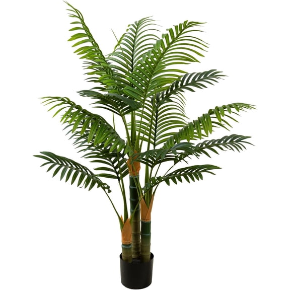 4ft Artificial Palm Tree with 3 Textured Trunks and 15 Lifelike Leaves