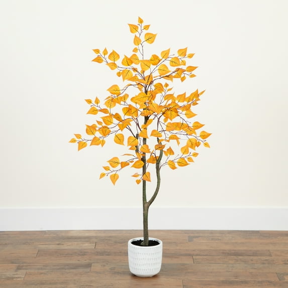 Nearly Natural Birch Potted Artificial Tree - 4' - Yellow and White