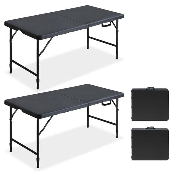 4ft Black Multi functional Outdoor Folding Leisure Picnic Game Party Table 2 Pack Boxed Adjustable Height Indoor Outdoor Portable Table