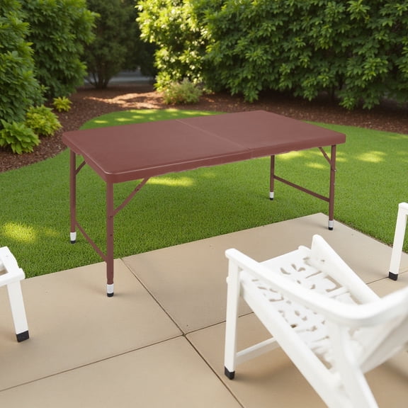 4ft Brown Portable Folding Table - 297LBS Capacity, Indoor Outdoor Table for Camping, BBQ Parties & Events (No Assembly)