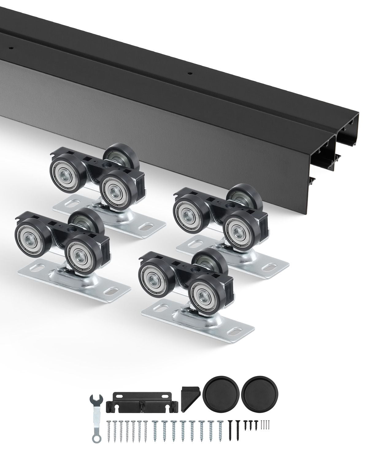 4ft Bypass Sliding Door Hardware Kit, 150 lbs Capacity, 3-Wheel Hangers, Aluminum Alloy, for Closet Doors Storage