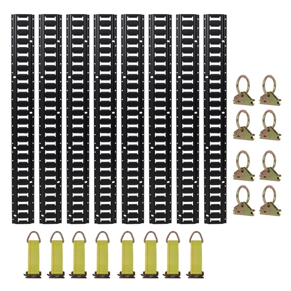 4ft E Track Tie-Down Rail Kit,Indoor E Track 4' (8 Pack) for Garages, , Trailers, Motorcycle Tie Downs, ATV Mountings, 8 x Steel O-Ring Anchors and 8 x Rope Tie Offs,Heavy Loads UP To 2,000lbs
