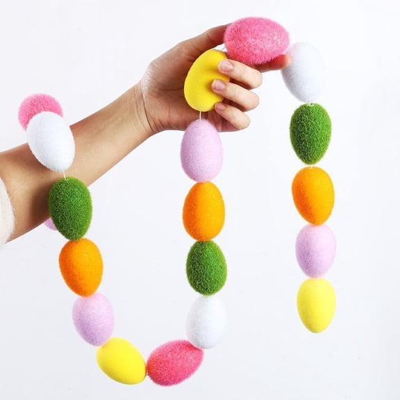 4ft Easter Egg Garland with Pastel Felt Balls, Reversible Spring Hanging Banner for Mantel Fireplace, Pre-Strung Wool Pom Pom String for Window Wall, Boho Farmhouse Party Decor(RL 1 PC)