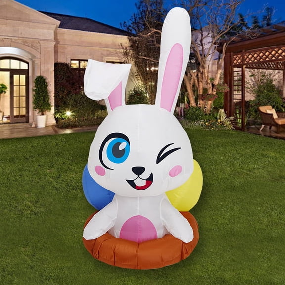 4ft Easter Inflatable Outdoor Decoration, Inflatables Bunny with Eggs, Happy Easter Blow up Rabbit for Yard Lawn Garden Holiday Party