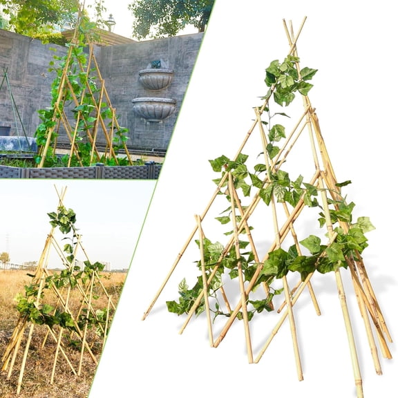 4ft Expandable Bamboo Teepee Trellis for Climbing Plants, Self-Standing Natural Bamboo Trellis for Plant Support, Folding Garden Trellis for Vines Flowers Vegetable Indoor Outdoor