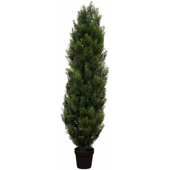 4ft Faux Cedar Tree with Nursery Planter - UV Resistant Artificial Pine 1,000 Lifelike Tips for Outdoor Front Porch, Patio, and Entryway