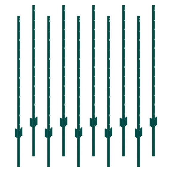 4ft Fence Post 10 Pack - Heavy Duty T-Post - Green Metal Fence Posts - Q235 Steel Farm & Garden Fencing - Durable Outdoor Post for Yard Protection