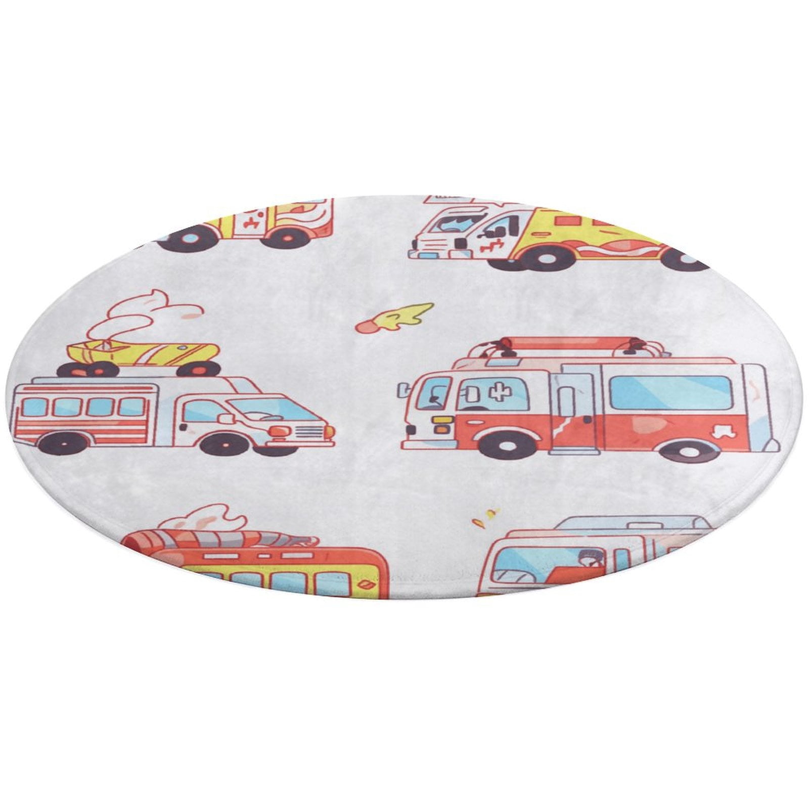 4ft Fire Engine Car Truck Ultra-Thin Washable Round Rug - Non Slip Non ...