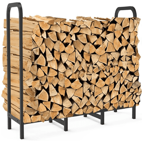 4ft Firewood Rack Holder, Adjustable Heavy Duty Fire Log Stacker Stand for Fireplace, Outdoor Indoor Metal Wood Pile Storage Organizer, Patio Logs Stand tool, Black
