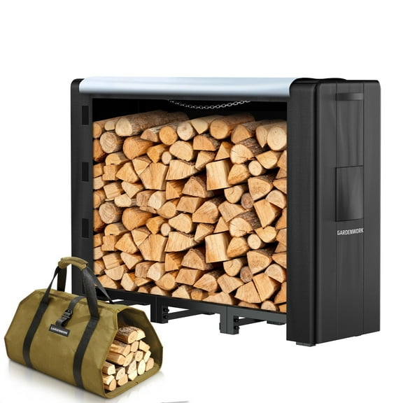 4ft Firewood Rack with Cover, Heavy-Duty Outdoor Wood Storage Holder with 600D Fabric, Adjustable Indoor Log Rack