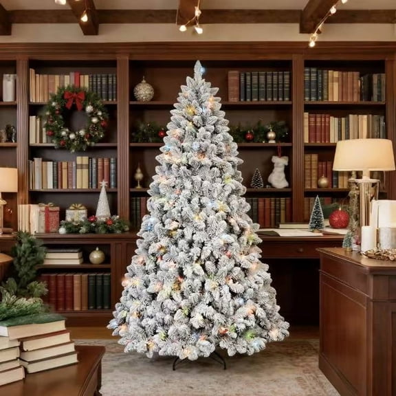 4ft Flocked Mixed PVC Christmas Tree - Pre-Decorated with 21 Pine Cones+multicolor LED light