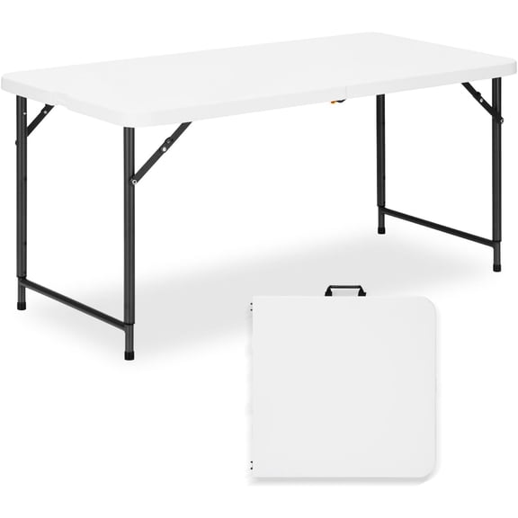 4ft Folding Table with Adjustable Height, 2-Level Foldable Table with HDPE Top & Steel Legs, Portable 4 Foot Folding Table for Picnic, Party, Craft, Indoor Outdoor Use, White