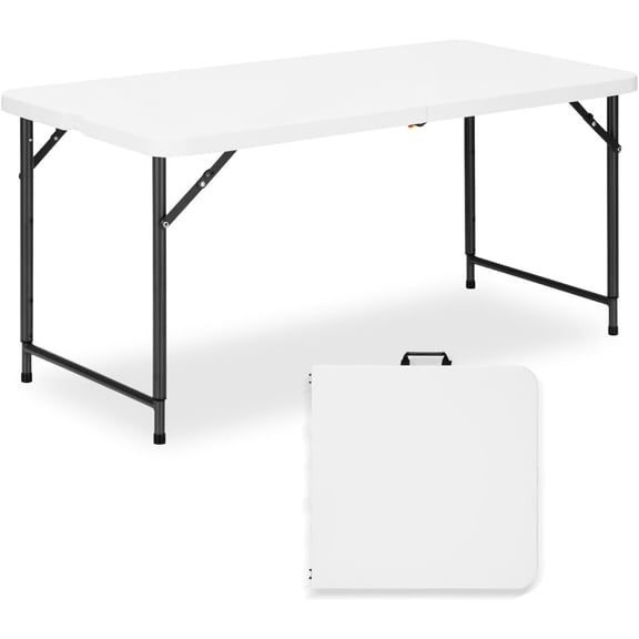 4ft Folding Table with Adjustable Height, 3-Level Foldable Table with HDPE Top & Steel , Portable 4 Foot Folding Table for Picnic, Party, Craft, Indoor Outdoor Use, White