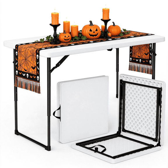 Quick Fold Table 4 FT Adjustable Height Folding Table, Portable Fold-in-Half Plastic ...
