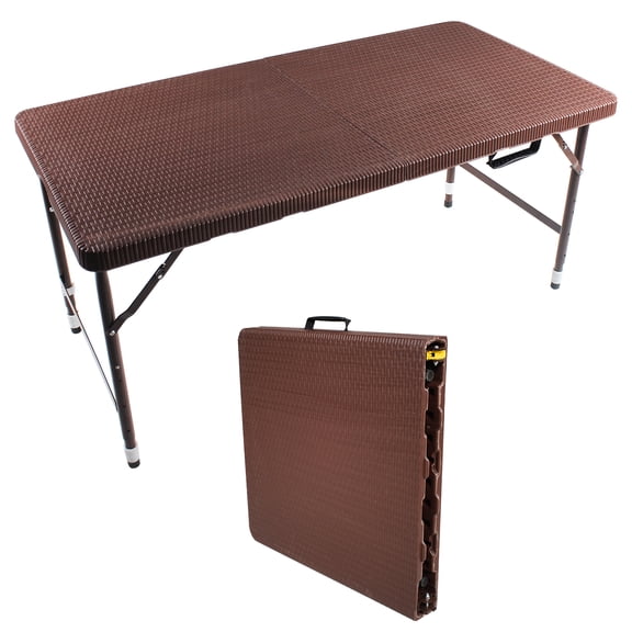 4ft Folding Table For Garden And Outdoor, Portable, Brown With Fixed Grip, Smooth Waterproof Top Stable Structure Portable Indoor & Easy Upkeep