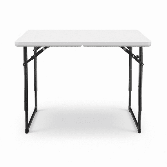 4ft Folding Table, Heavy-Duty Fold-in-Half Plastic Table with Adjustable Height, Portable Utility Table with Steel Legs for Indoor, Outdoor, Picnic, Camping, Dining, Party, White