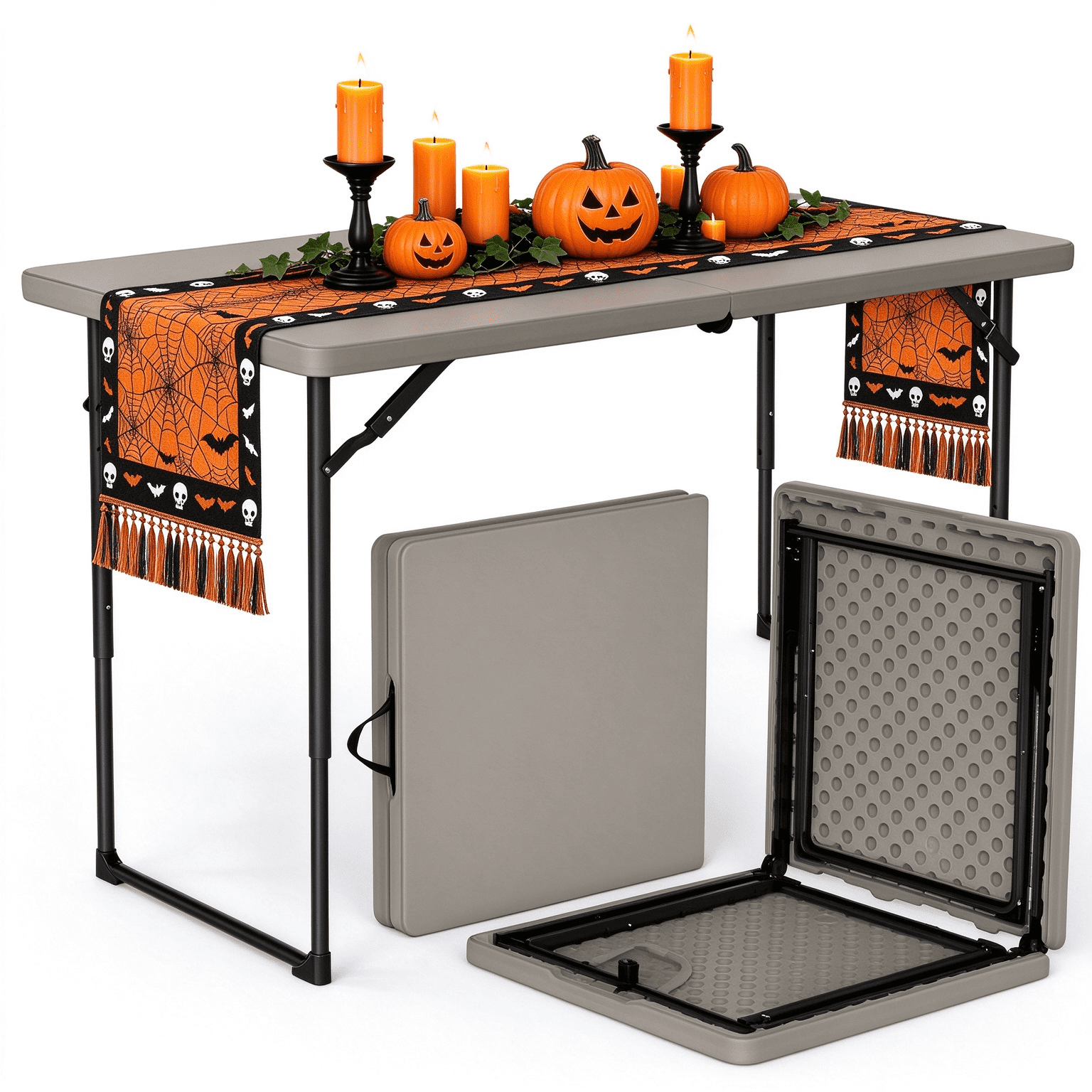 Portable Rectugaler Table 4ft Folding Table - Heavy Duty Fold-in-Half Plastic Table, Portable ...