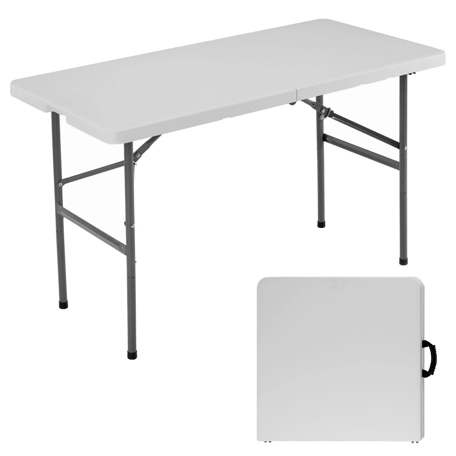 4ft White HDPE Folding Camping Table with Steel Legs