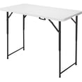 thumbnail image 1 of 4ft Folding Table, Portable Fold-in-Half Adjustable Height Utility Table for Indoor/Outdoor Use, Durable HDPE & Steel, Stable & Lightweight, Multi-Purpose, Black Woodgrain, 1 of 10