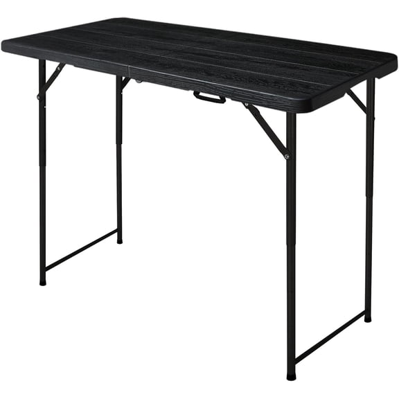 4ft Folding Table, Portable Fold-in-Half Adjustable Height Utility Table for Indoor/Outdoor Use, Durable HDPE & Steel, Stable & Lightweight, Multi-Purpose, White