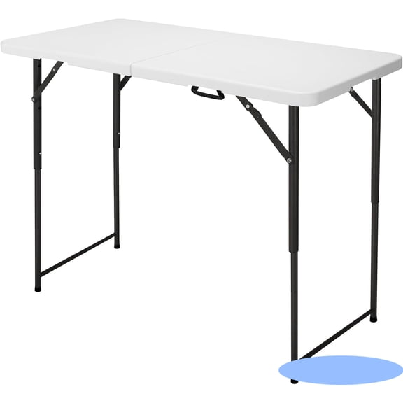 4ft Folding Table, Portable Fold-in-Half Adjustable Height Utility Table for Indoor/Outdoor Use, Durable HDPE & Steel, Stable & Lightweight, Multi-Purpose