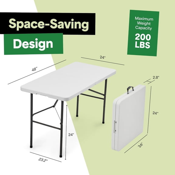 4ft Folding Table with Handle | Heavy-Duty Foldable Table | Portable Table for Indoor & Outdoor Use