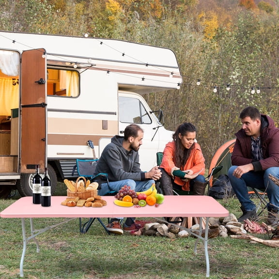 8ft Green Portable Folding Table, Indoor & Outdoor Use, 16.35LB Weight Capacity, Fixed Grip for Easy Storage, Waterproof Tabletop, Triangular Stable Structure, for Camping, Garden