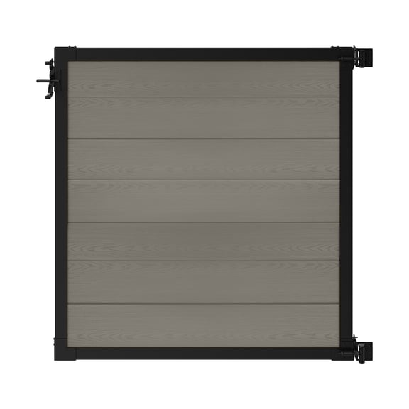 4ft H x 4ft W WamBam Privacy Fence Gate, Composite Fence Gate Kit with Aluminum Frame, Woodgrain Boards, No-Dig Install, UV Resistant Outdoor Gate for Backyard Patio or Pool, Slate Grey BL19119