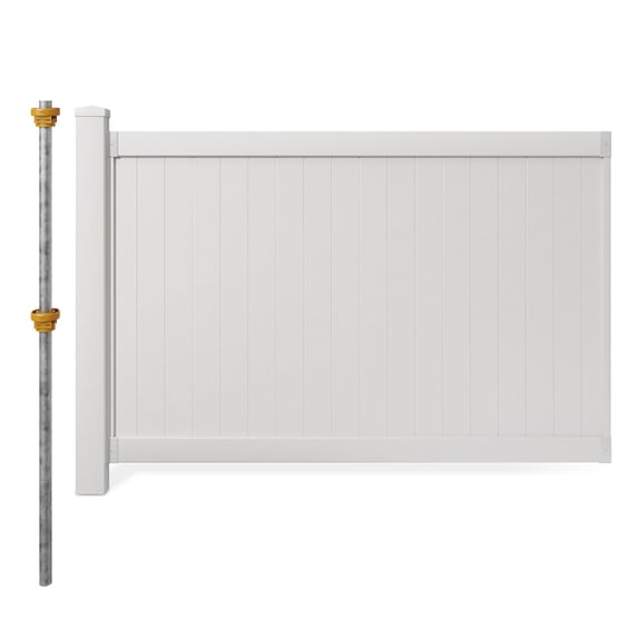 4ft H x 6ft W (1 Panel + 1 Post) No Dig WamBam Westport Fence Kit, White Vinyl Privacy Fence Panel, Easy DIY Installation Fence Panel Kit, Durable Outdoor Fence for Yard or Garden, BL19105