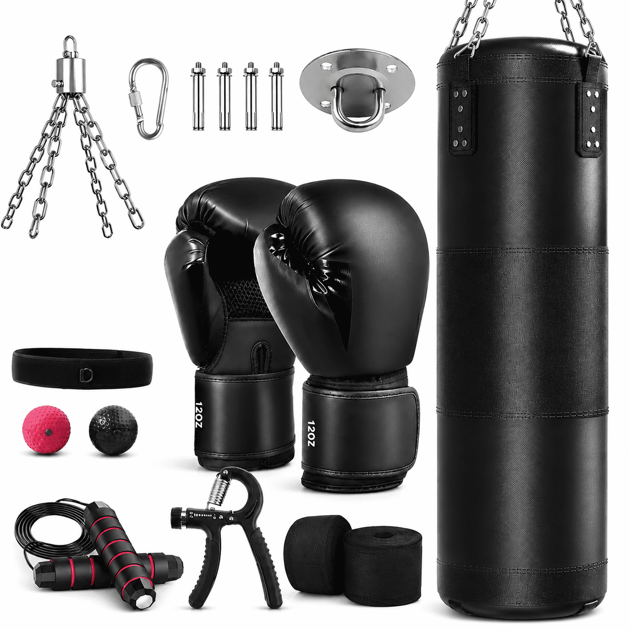 4ft Heavy Punching Bag for Adults, Unfilled Boxing Bag Set with 12oz Gloves, Black