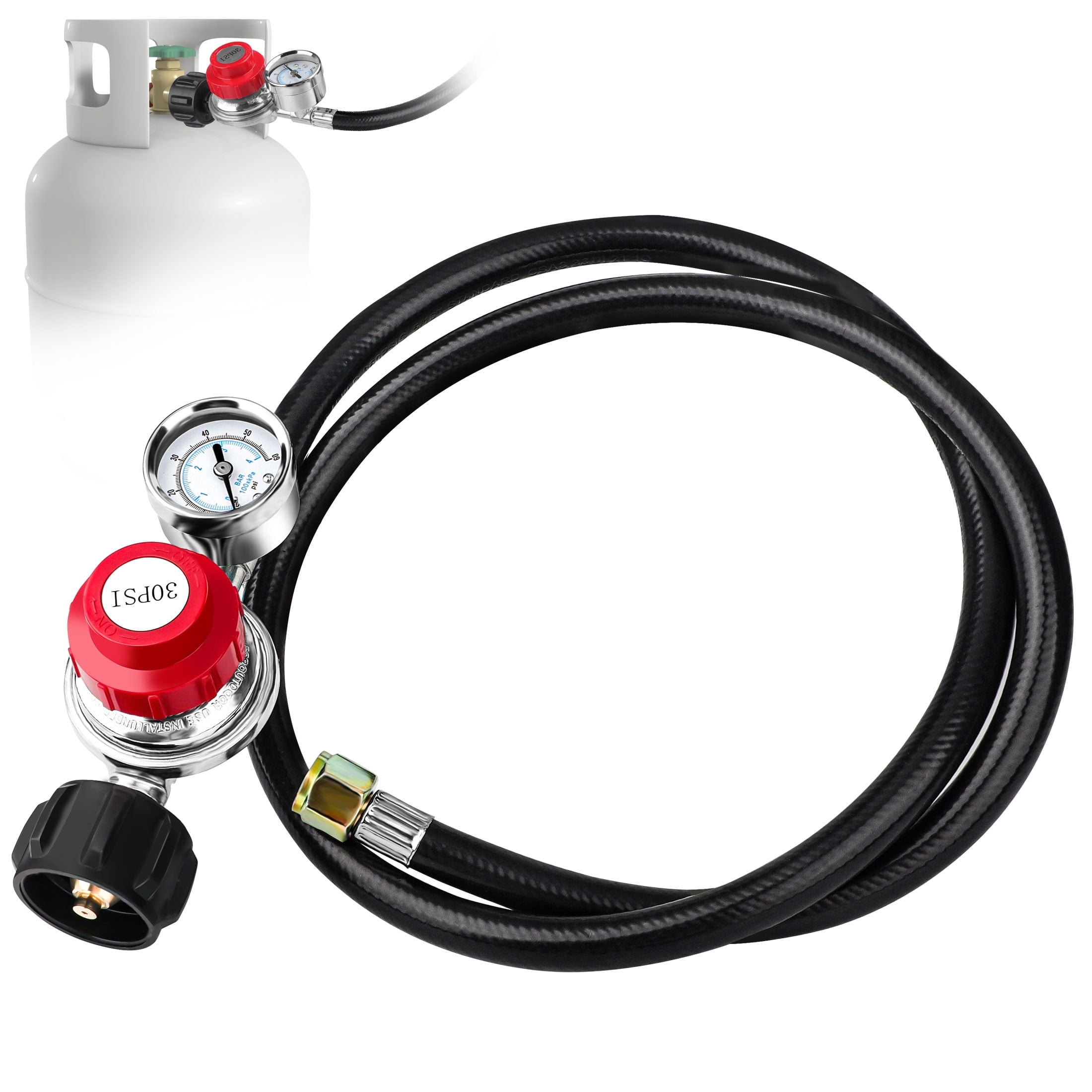 4-Foot High Pressure Adjustable Propane Regulator & Hose Kit (0-20 PSI) For BBQ, Grills