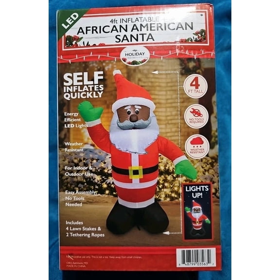 4ft Holiday Inflatable African American SANTA LED Christmas Light Outdoor Decor
