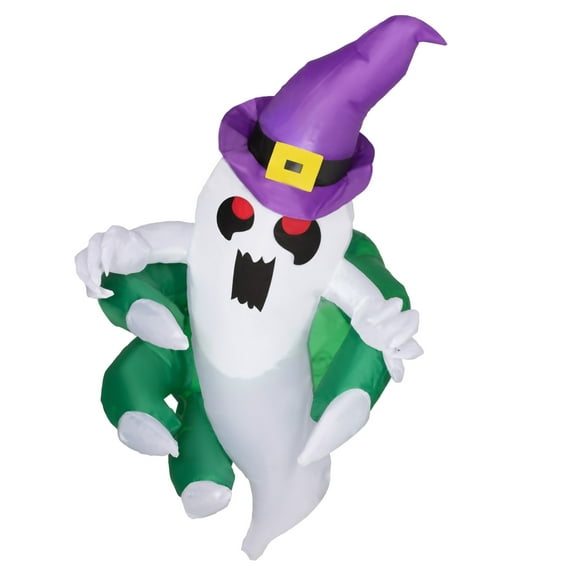 4ft Inflatable Decoration, Lighted Window Sticker Ghost in Hat, Blow Up Outdoor LED Yard Display, Waterproof