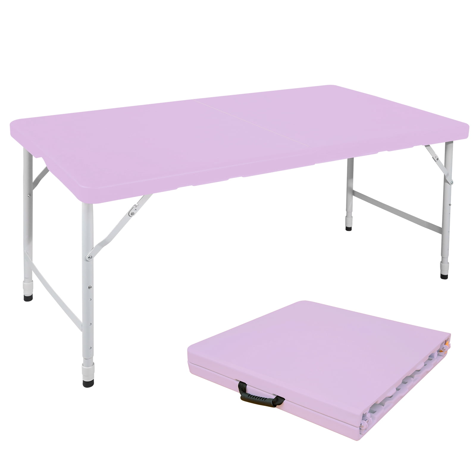 4ft Light Purple Portable Folding Table, Indoor Outdoor HDPE Foldable Table with Powder Coated Steel Legs, 135KG Max Capacity, No Assembly for Camping BBQ Party Exhibition