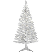 4ft Lighted Artificial Silvery Christmas Tree, Not Pre-lit Silvery Tinsel Pine Trees with Lights, Ideal for Ideal for Home, Office, and Xmas Party Décor - Includes Stand