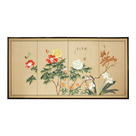4ft. Long Handpainted Chinese Silk Wall Art Screen - Flowers and Butterflies
