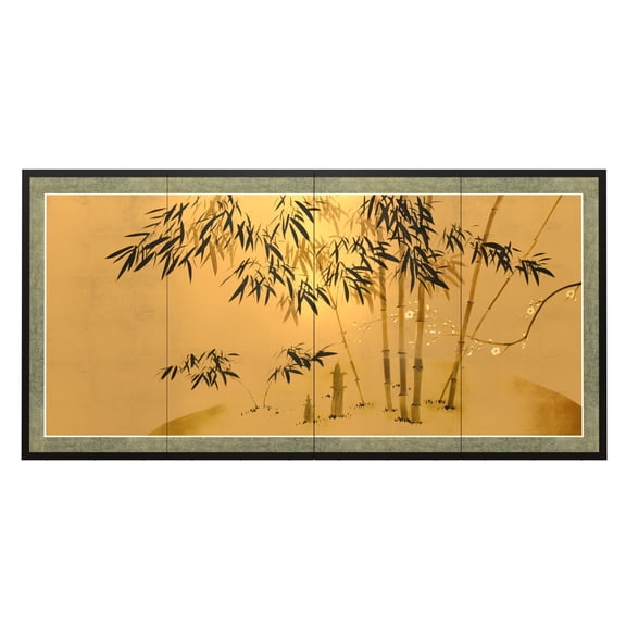 4ft. Long Handpainted Goldleaf Chinese Silk Wall Art Screen - Bamboo