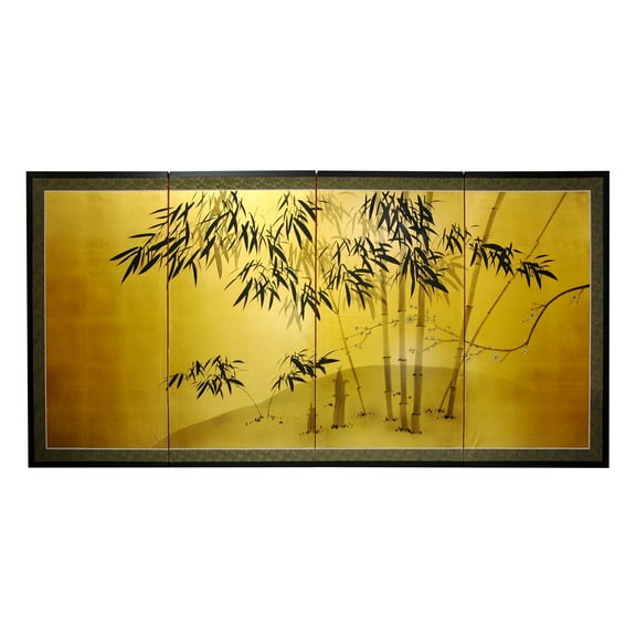 4ft. Long Handpainted Goldleaf Chinese Silk Wall Art Screen - Bamboo