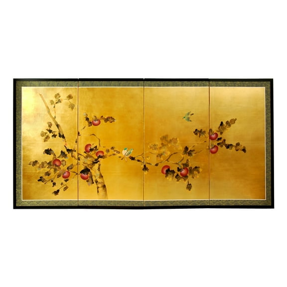 4ft. Long Handpainted Goldleaf Chinese Silk Wall Art Screen - Cherry Blossoms
