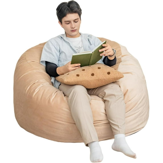 4ft Memory Foam Bean Bag Chair - Ultra-Soft Round Sofa for Adults & Teens with Removable Washable Cover - Perfect for Living Room, Dorm, Apartment, Gaming Room, Camel