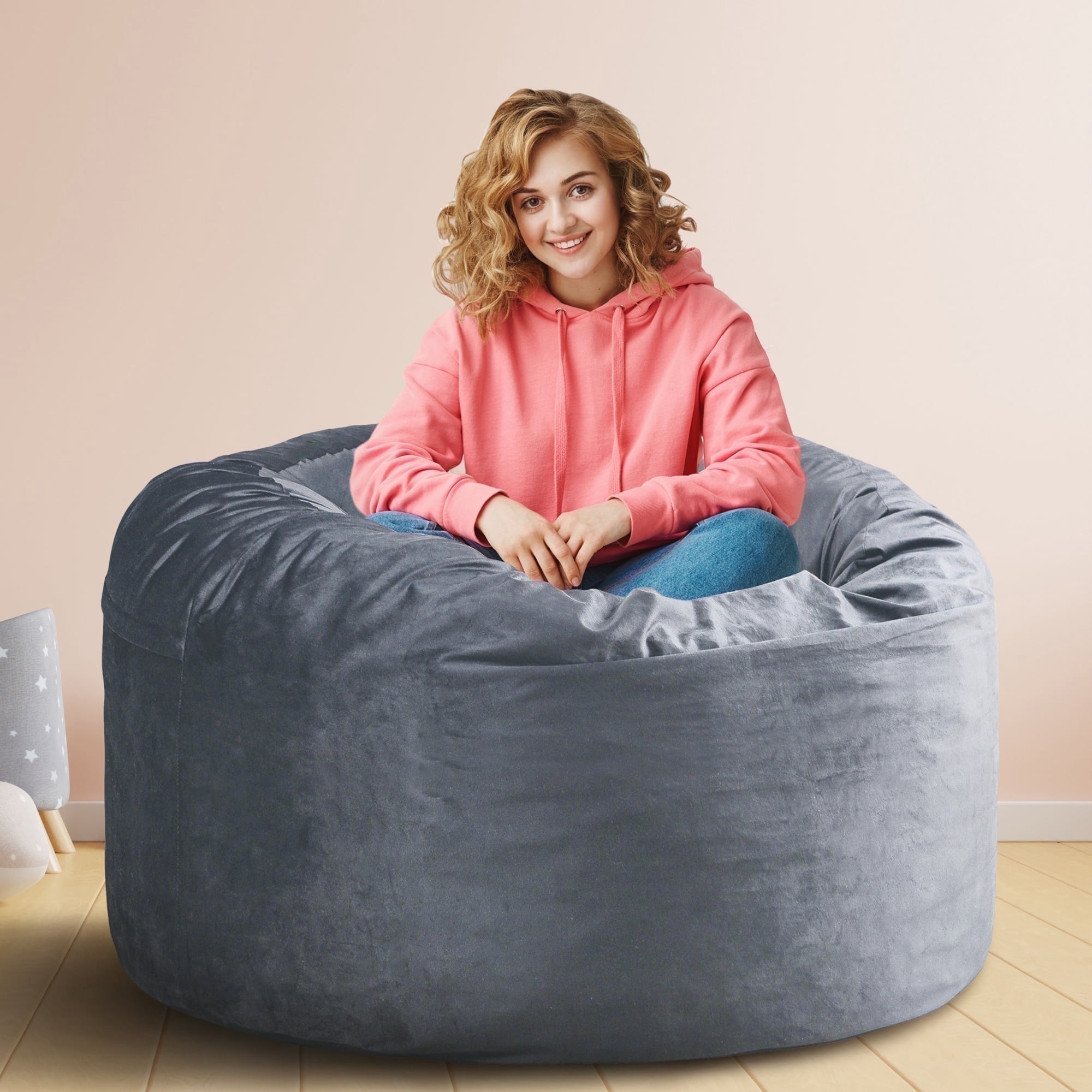 KINMEROOM 3.5~4ft Luxury Velvet Memory Foam Bean Bag Chair for Teenagers & Adults | Gray