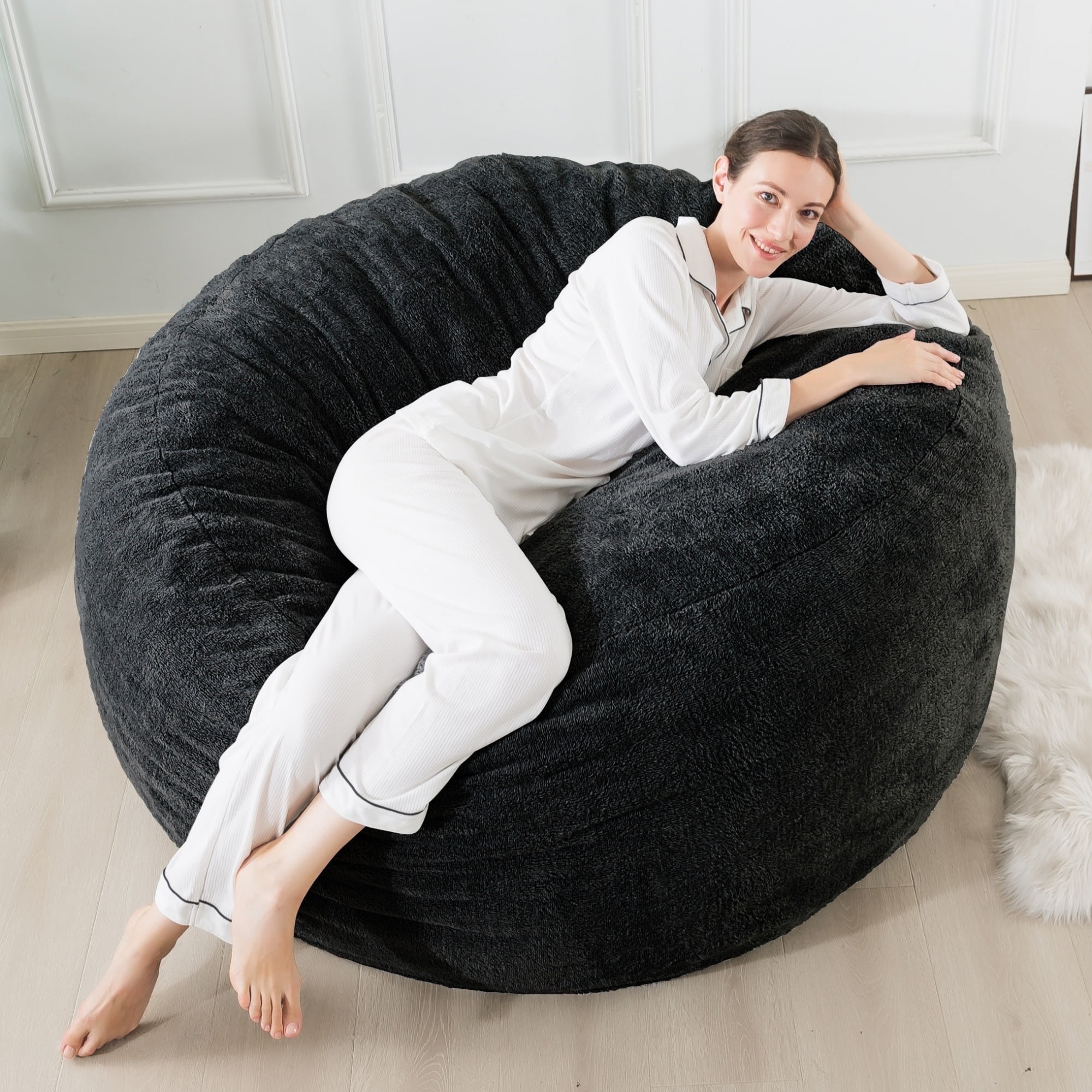 KINMEROOM 3.5~4ft Premium Plush Memory Foam Bean Bag Chair for Teenagers and Adults | Dark Gray