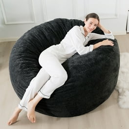 Faux Fur Bean Bag Chair with Ottoman Oversized Lazy Sofa Chair Comfy Upholstered Lounge sofa Chair w Footrest for Living Room Bedroom Office Beige Walmart