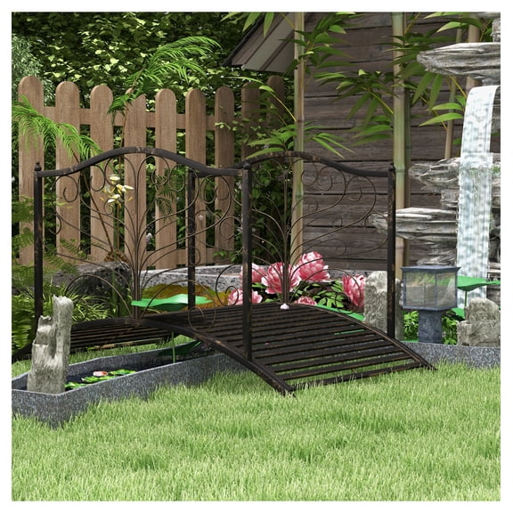4ft Metal Garden Bridge with Rails, Black Bronze Arch Bridge for Backyard, Decorative Outdoor Footbridge, Sturdy Landscape Bridge, Easy Assembly