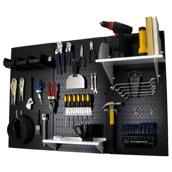4ft Metal Pegboard Standard Tool Storage Kit - Black Toolboard & White Accessories