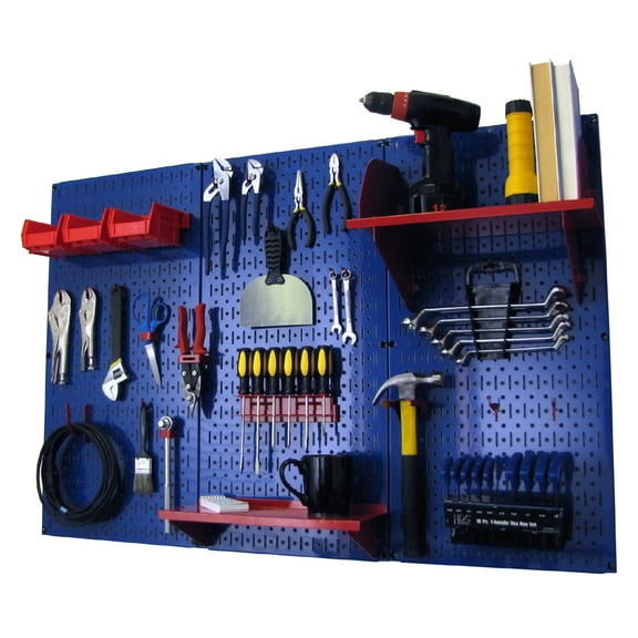 4ft Metal Pegboard Standard Tool Storage Kit - Blue Toolboard & Red Accessories