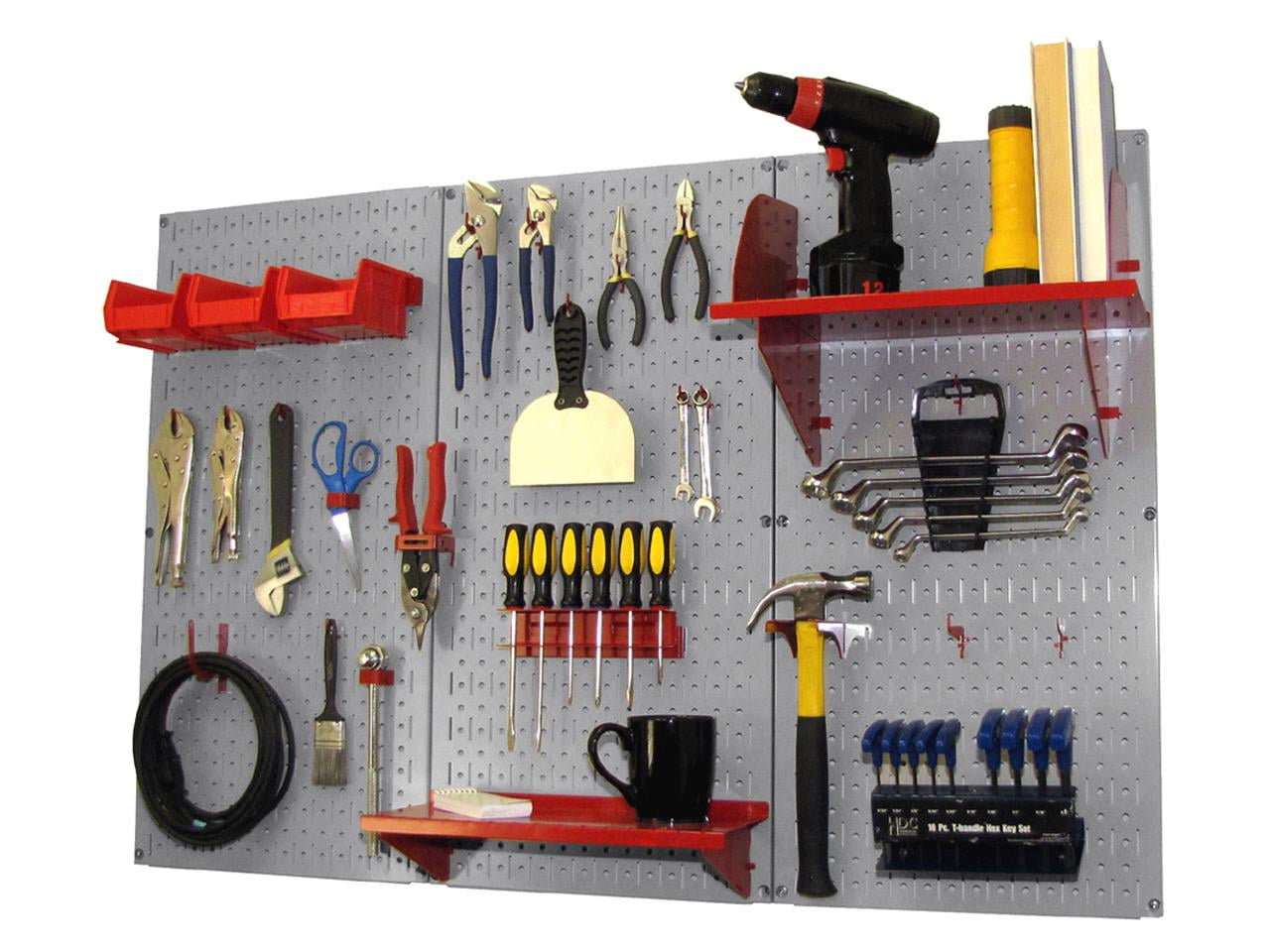 4ft Metal Pegboard Standard Tool Storage Kit - Gray Toolboard & Red Accessories