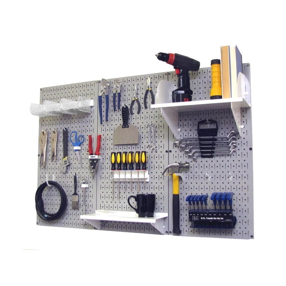 4ft Metal Pegboard Standard Tool Storage Kit - Gray Toolboard & White Accessories