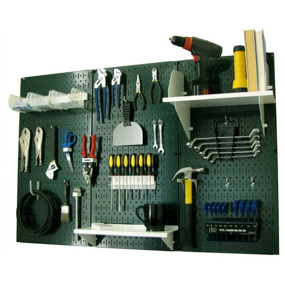 4ft Metal Pegboard Standard Tool Storage Kit - Green Toolboard & White Accessories